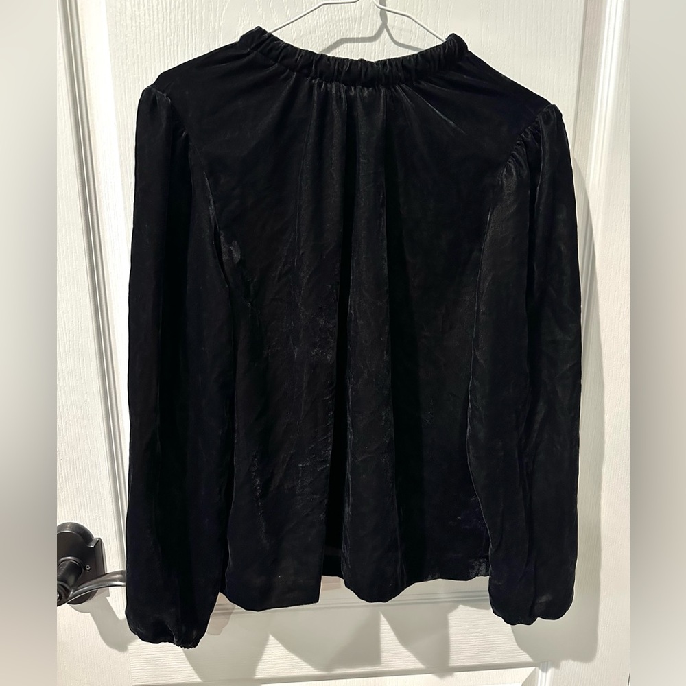 Ann Taylor Black Velvet Mock Neck Bow Top XS